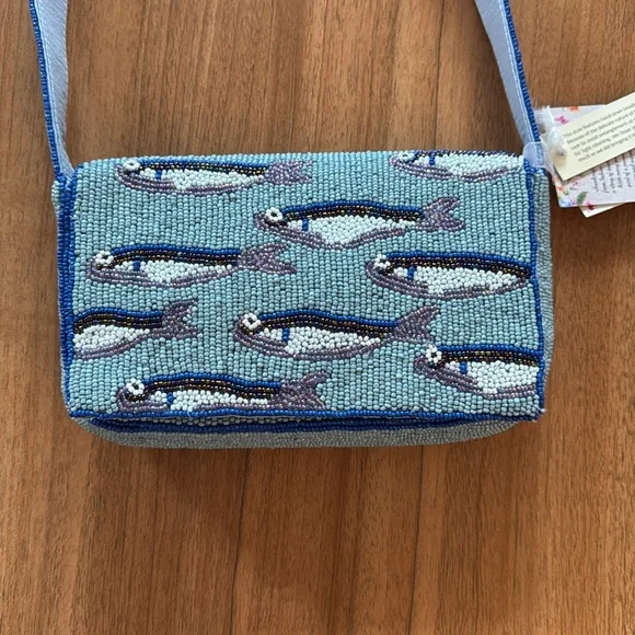 Sardine Beaded Bag - Blue Fish Pattern Purse, Viral - Picture 2 of 4